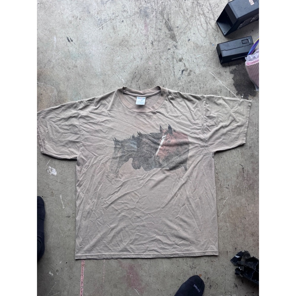 Vintage Jerzees Horse Graphic T-Shirt Tan Heavyweight XL 90s Western Nature